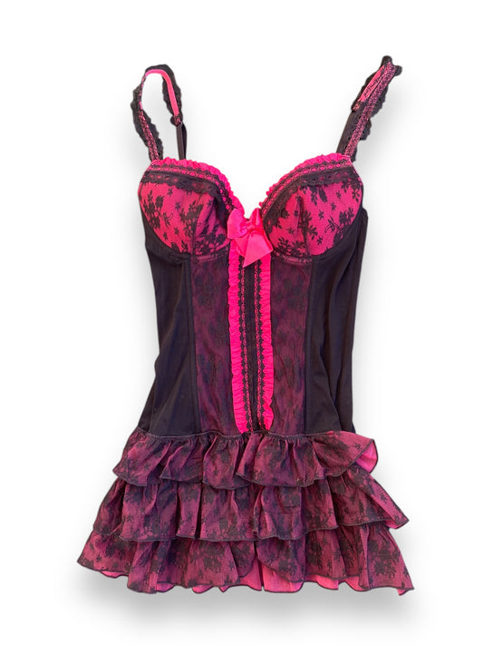 00s pink-black lingerie corset