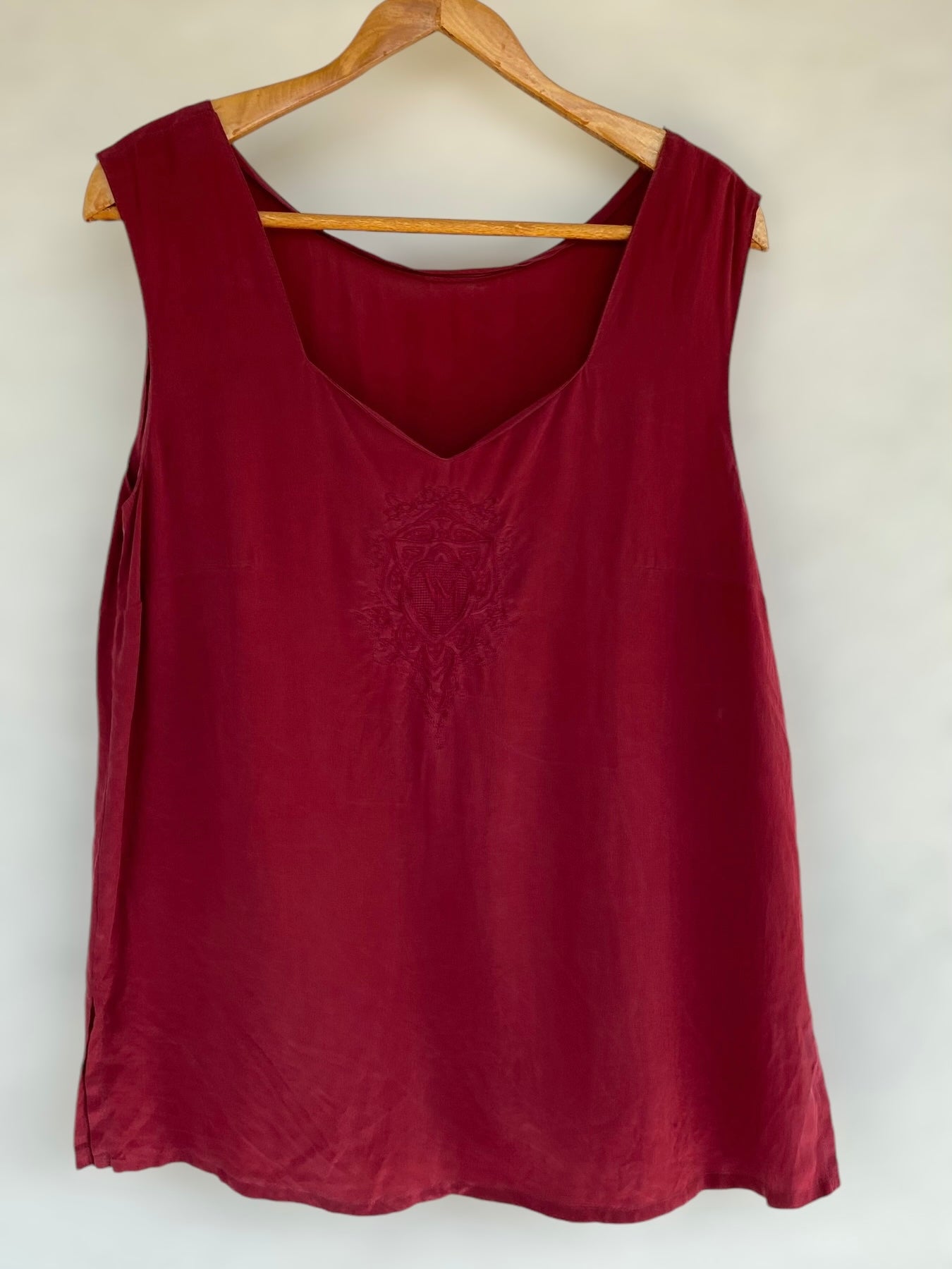 Bordeaux silk top with embroidered details