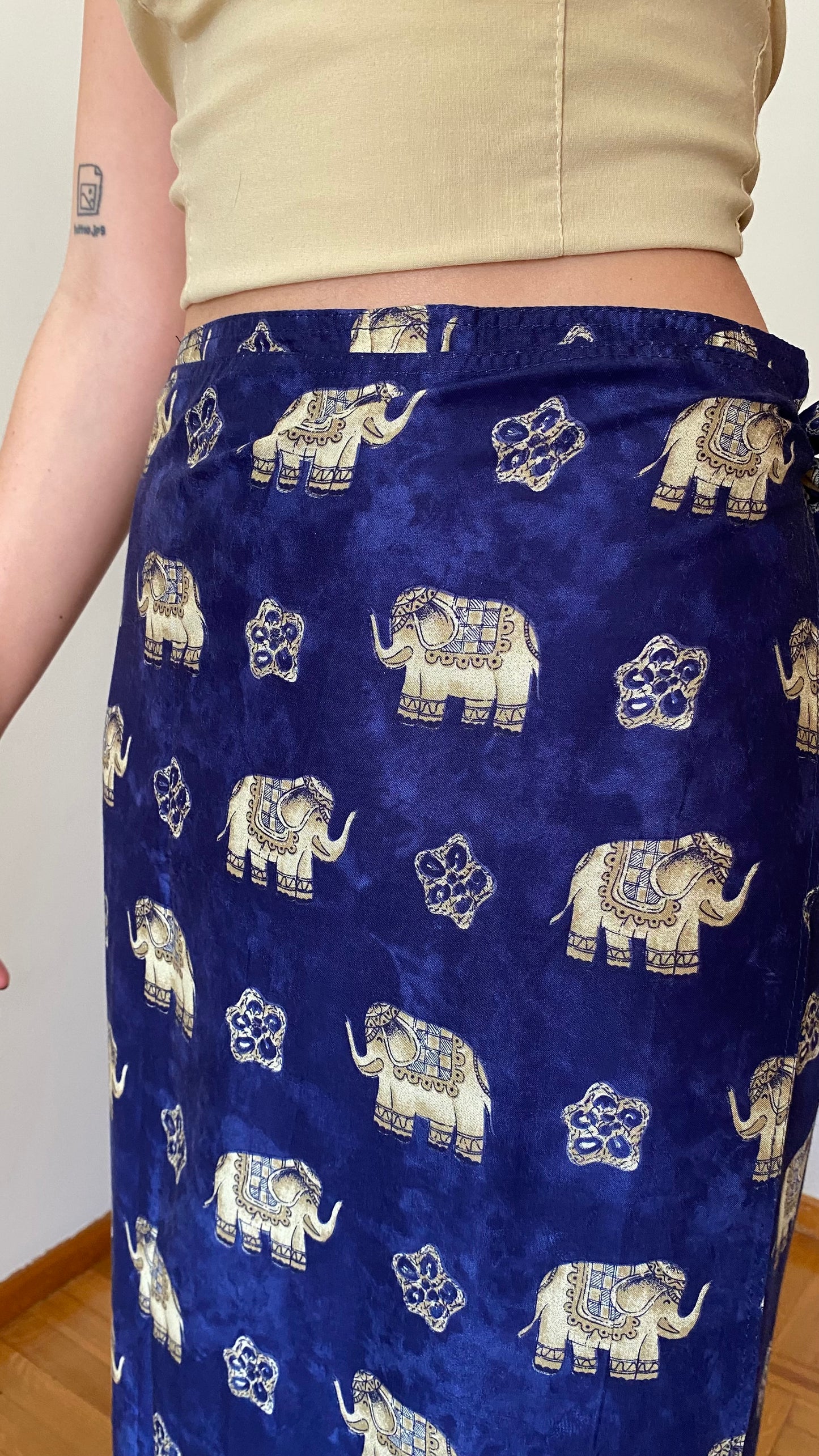 Boho vintage wrapped skirt with elephants