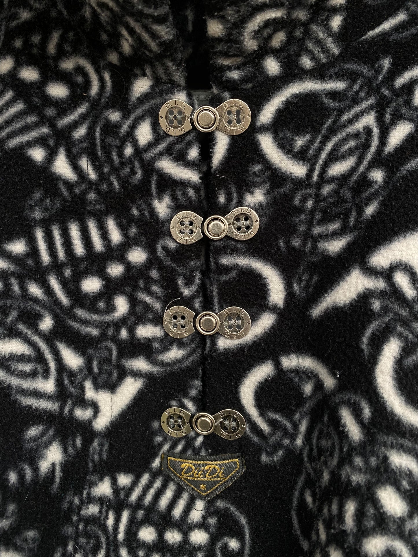 Vintage black patterned fleece with unique buttons