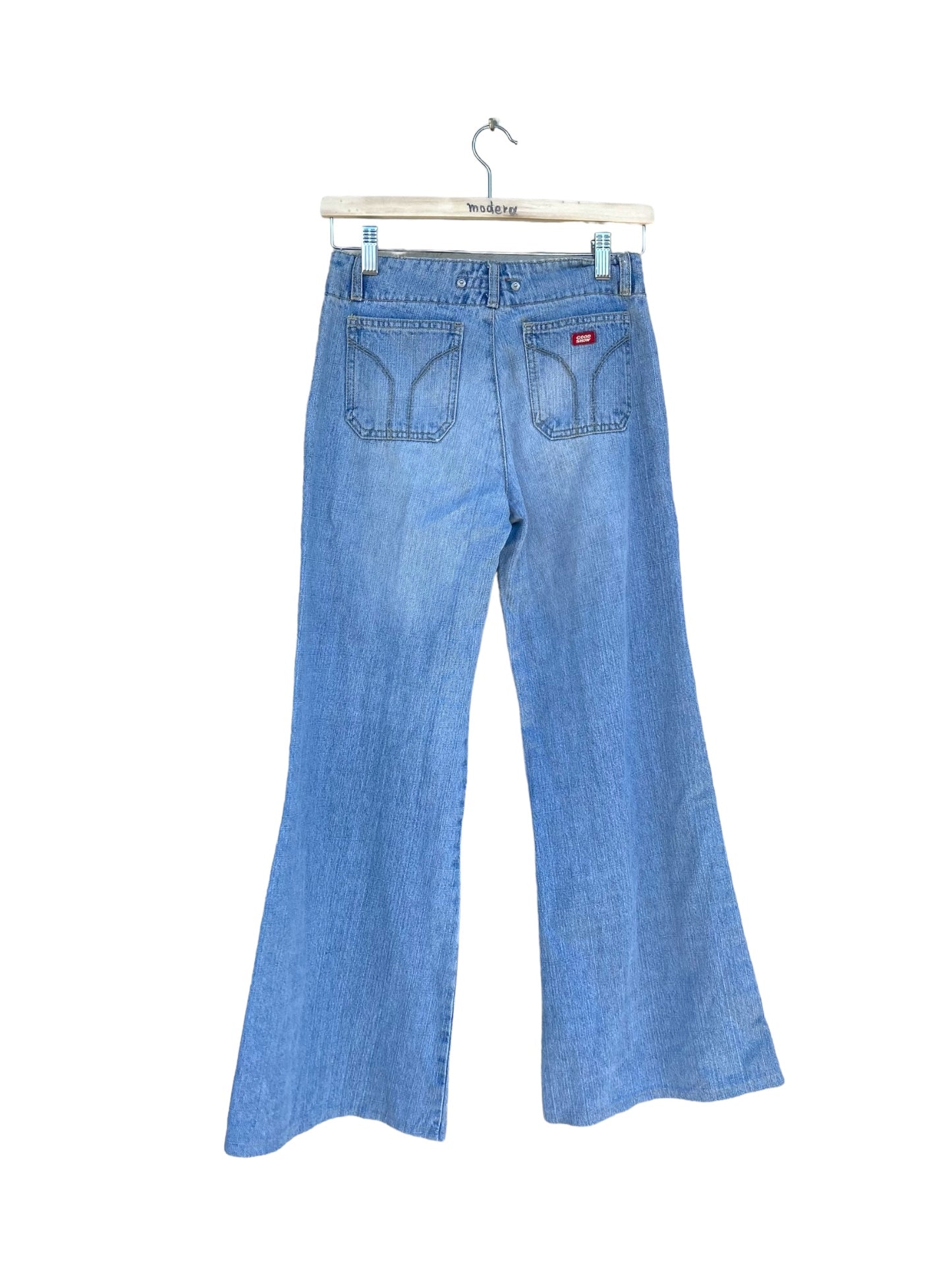 Y2K “good show” flare low waisted jeans (xs)