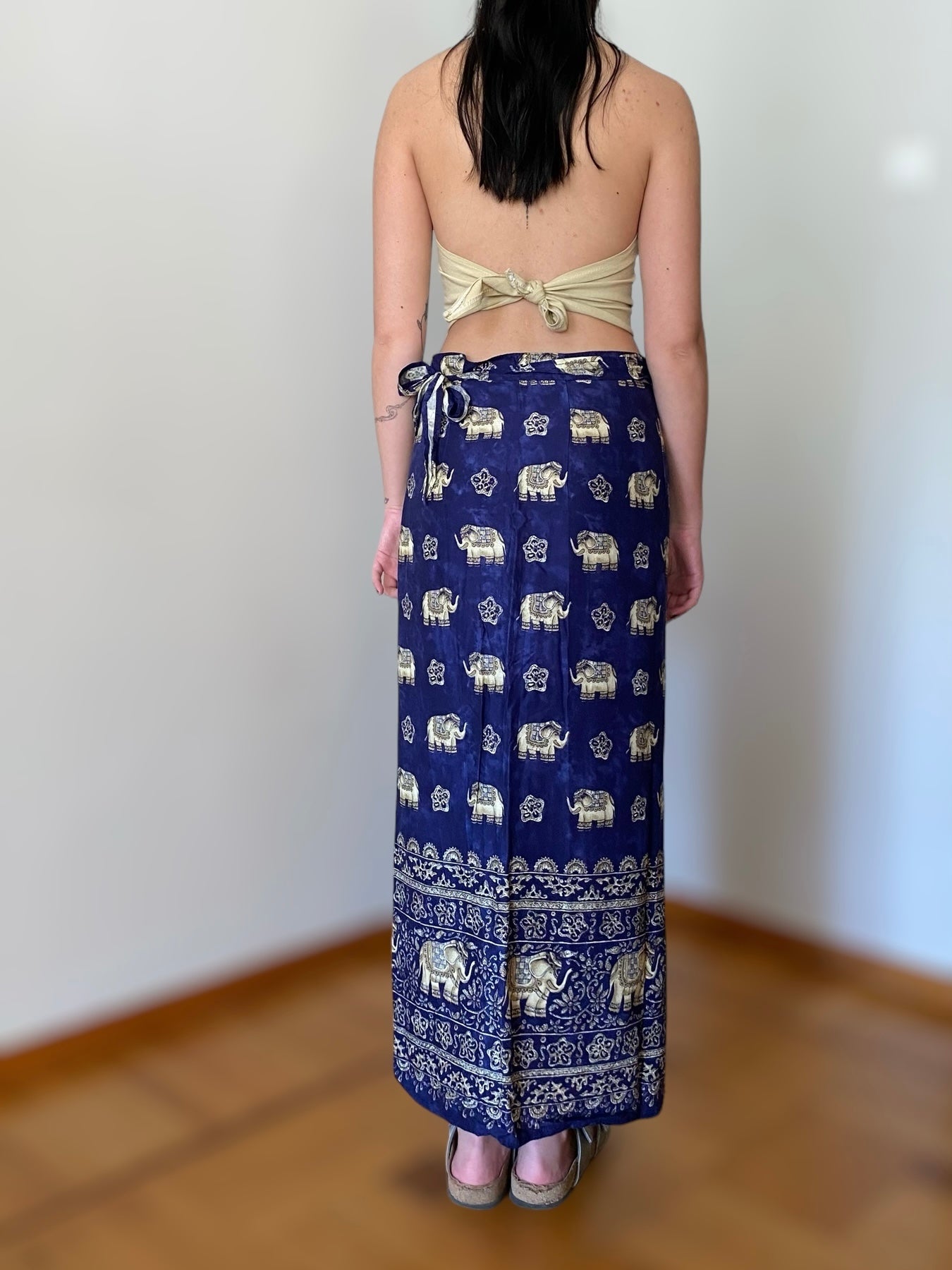 Boho vintage wrapped skirt with elephants