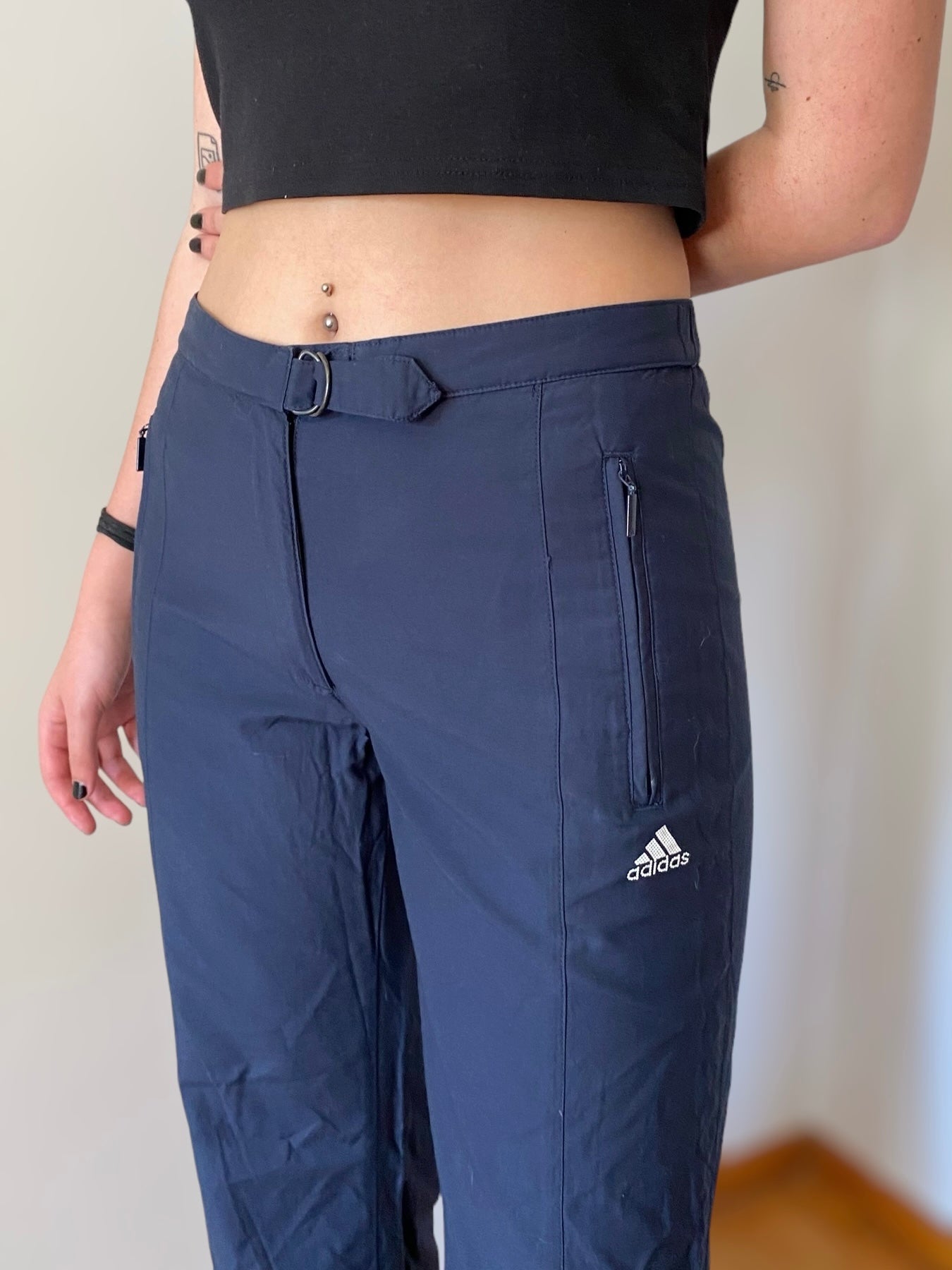 Rare Adidas flare track pants in dark blue