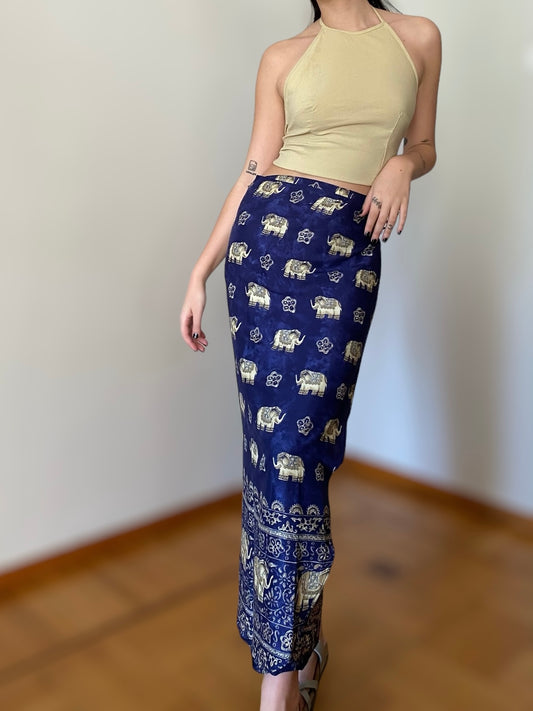 Boho vintage wrapped skirt with elephants