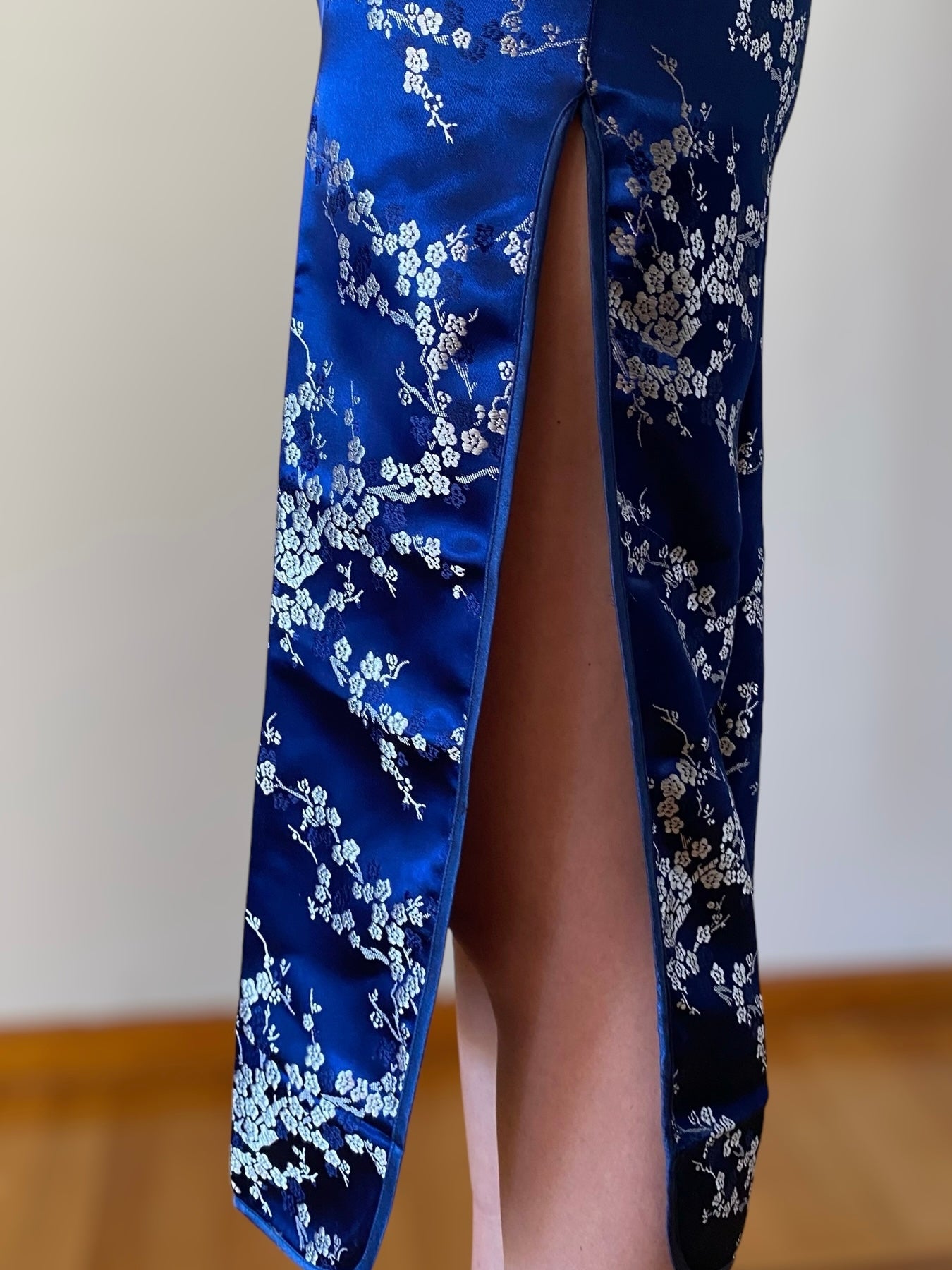 Dark blue Qipao silk long dress