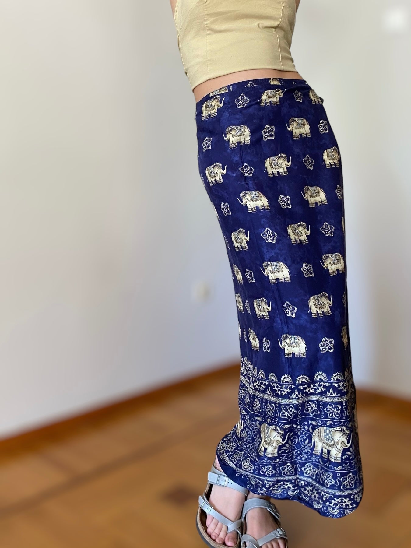 Boho vintage wrapped skirt with elephants