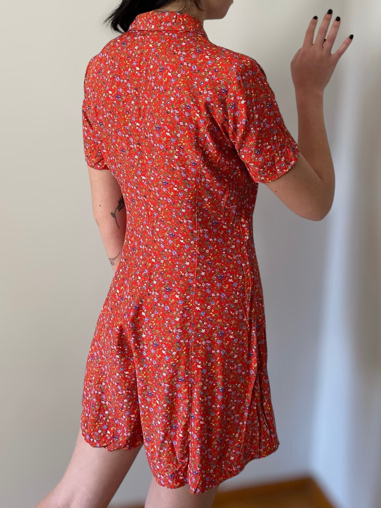 Red floral overall- dress style