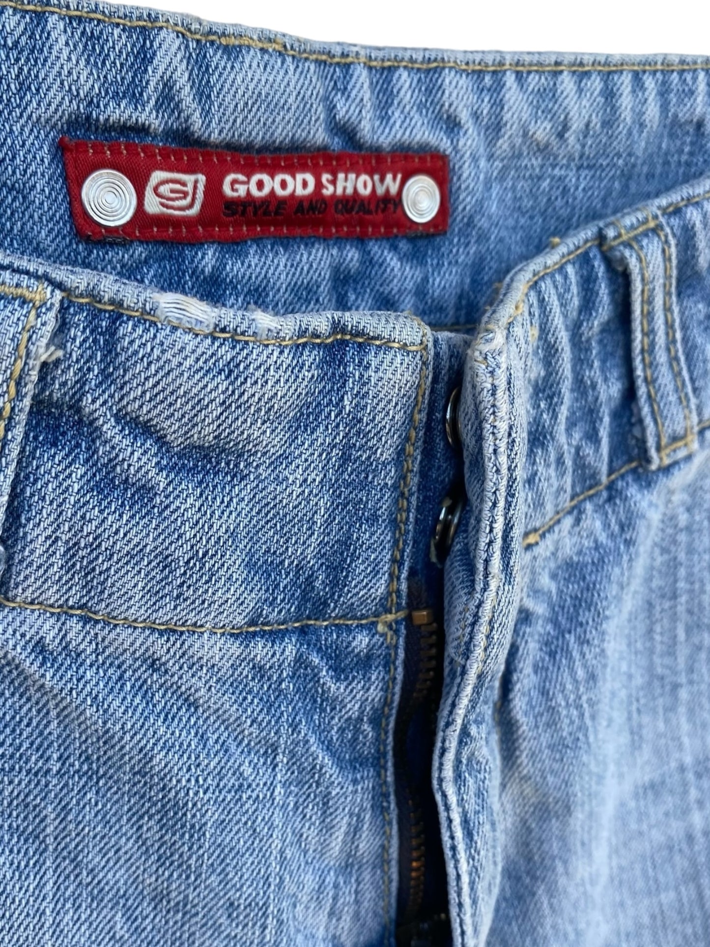 Y2K “good show” flare low waisted jeans (xs)