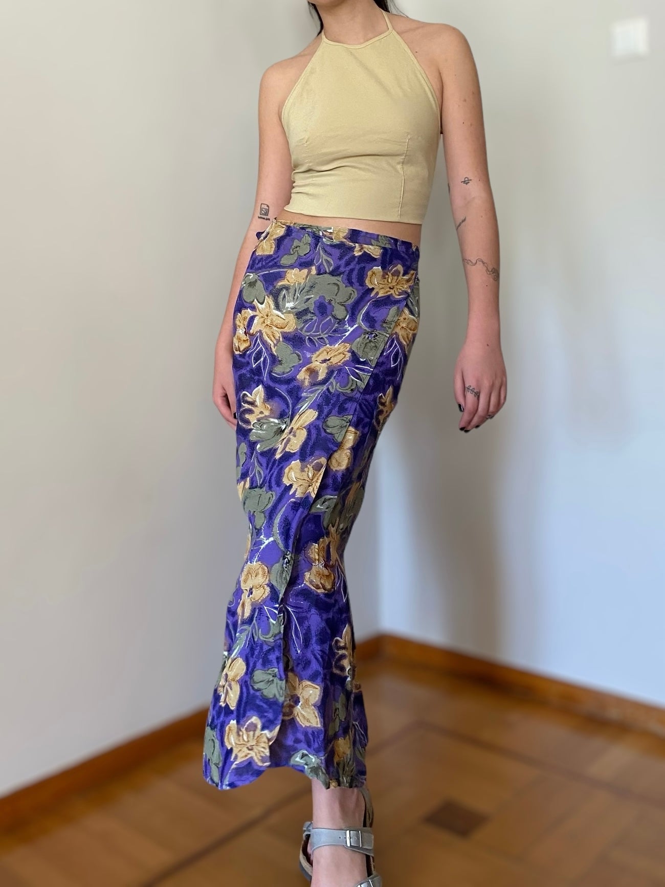 Vintage purple floral wrapped skirt