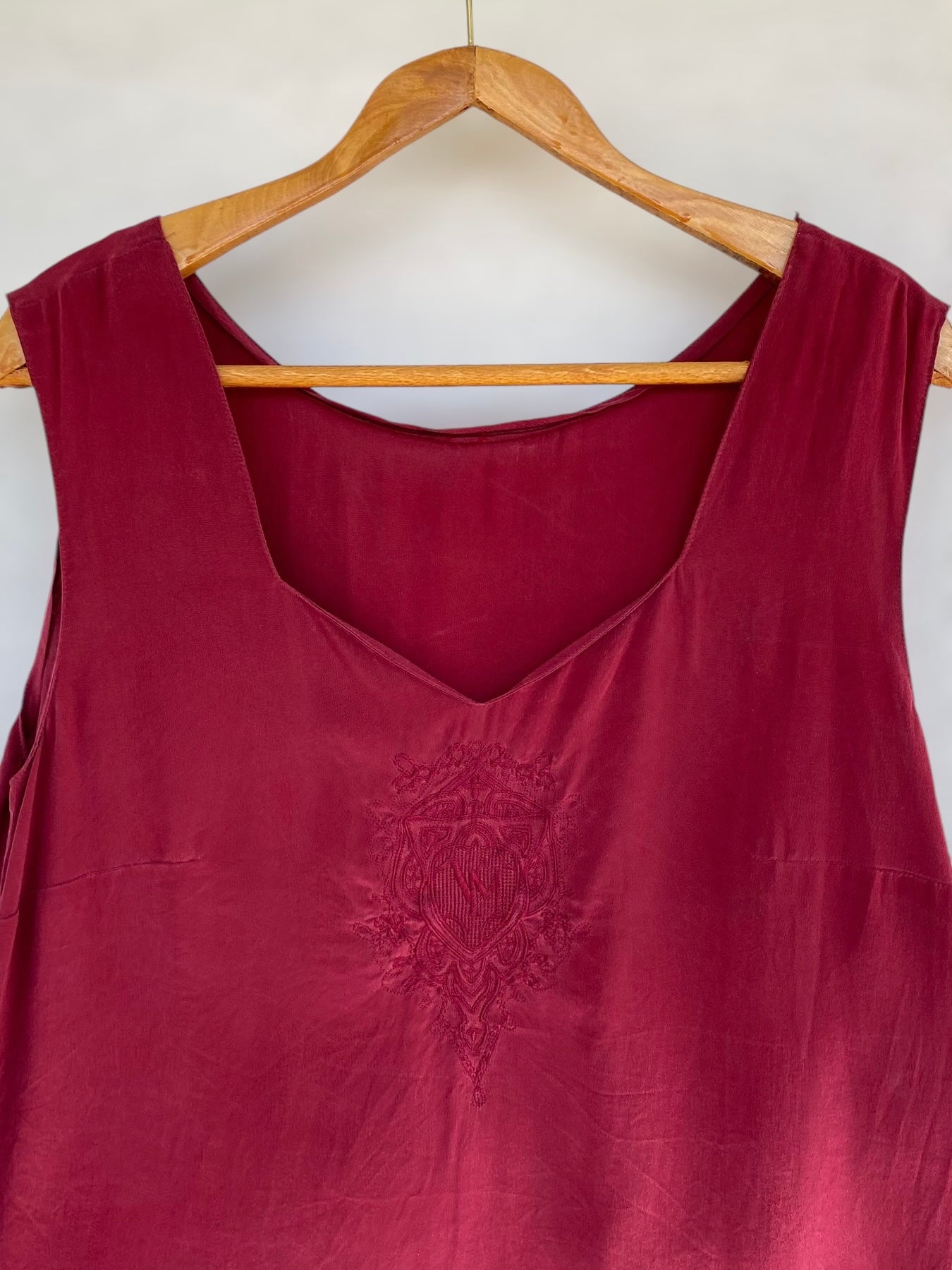 Bordeaux silk top with embroidered details