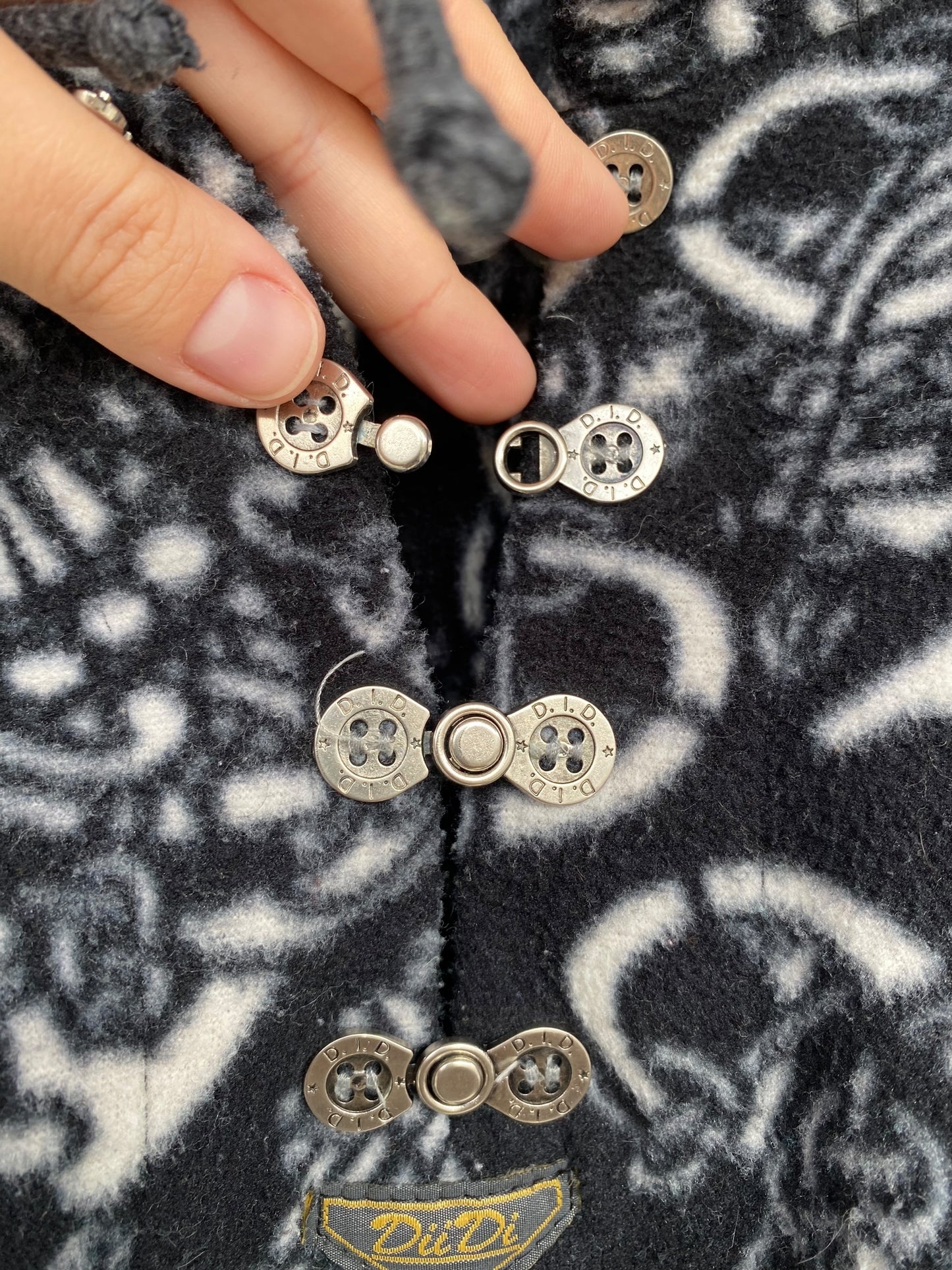 Vintage black patterned fleece with unique buttons