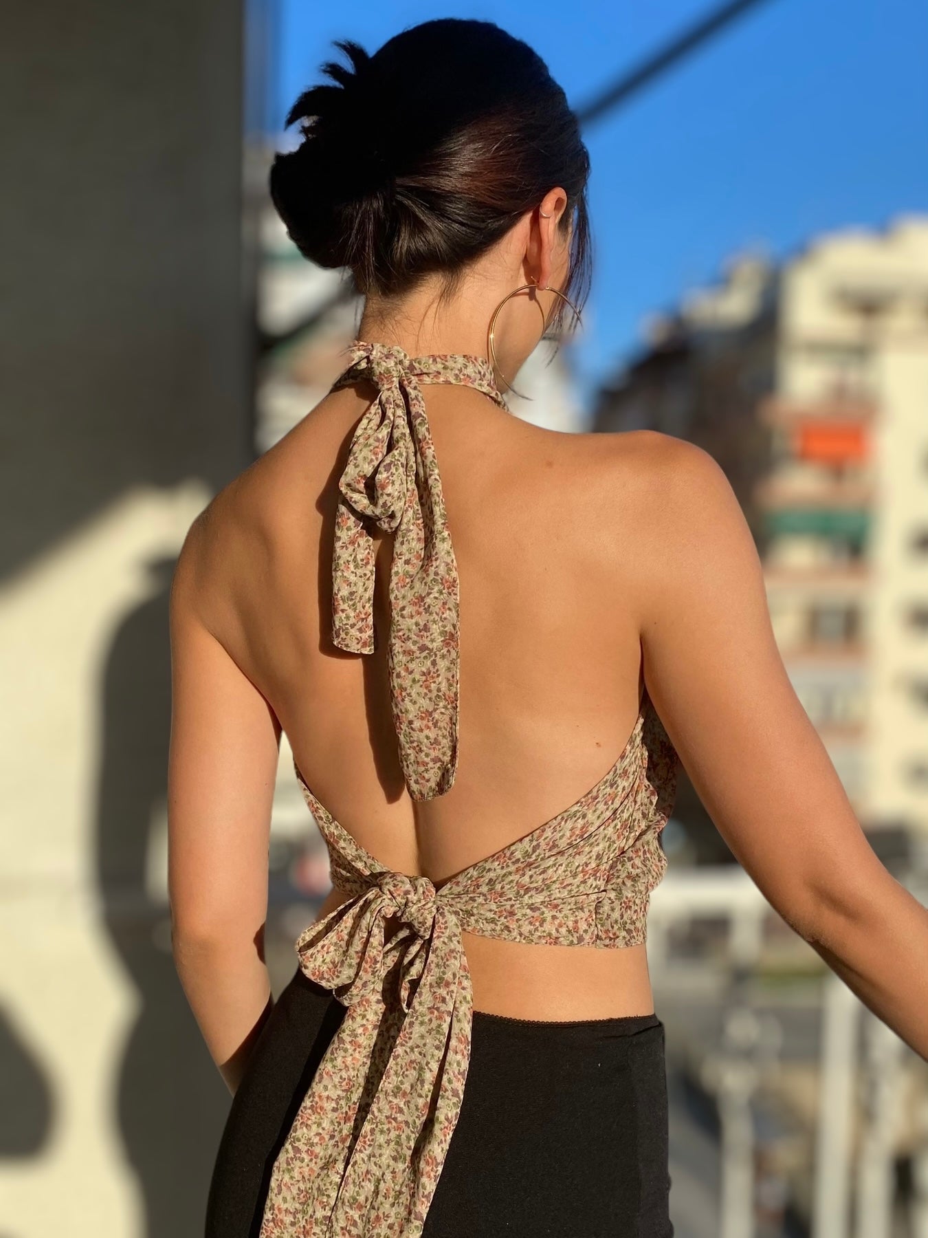 Romantic wrap back top