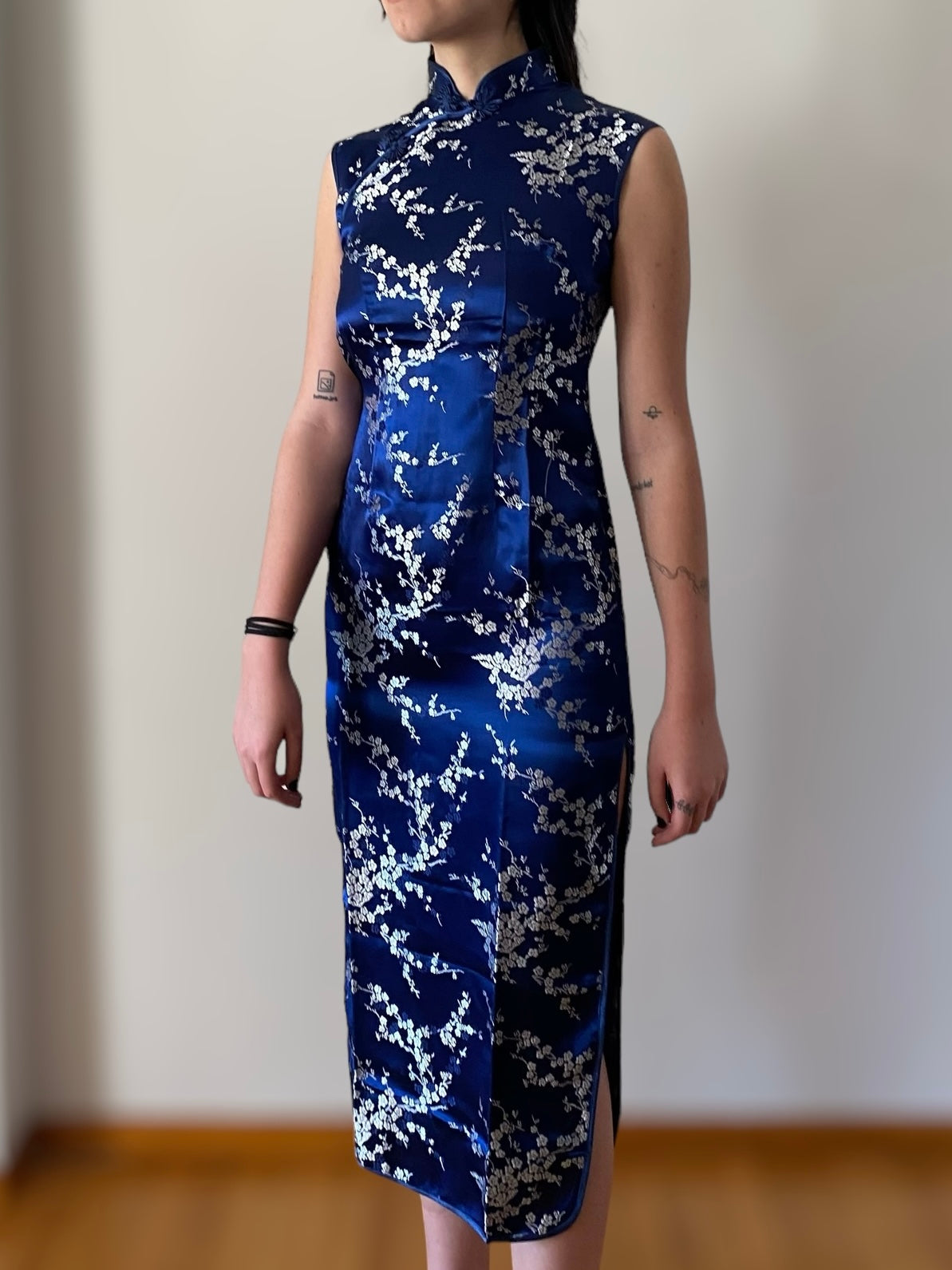 Dark blue Qipao silk long dress