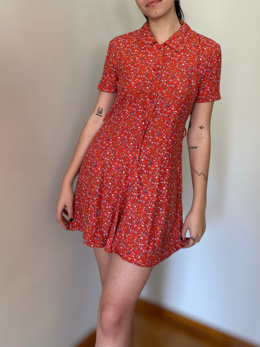 Red floral overall- dress style