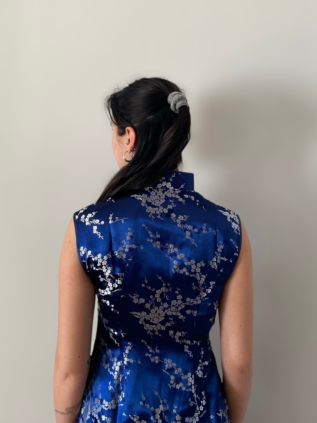 Dark blue Qipao silk long dress