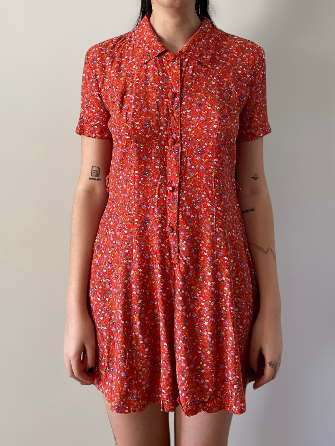 Red floral overall- dress style