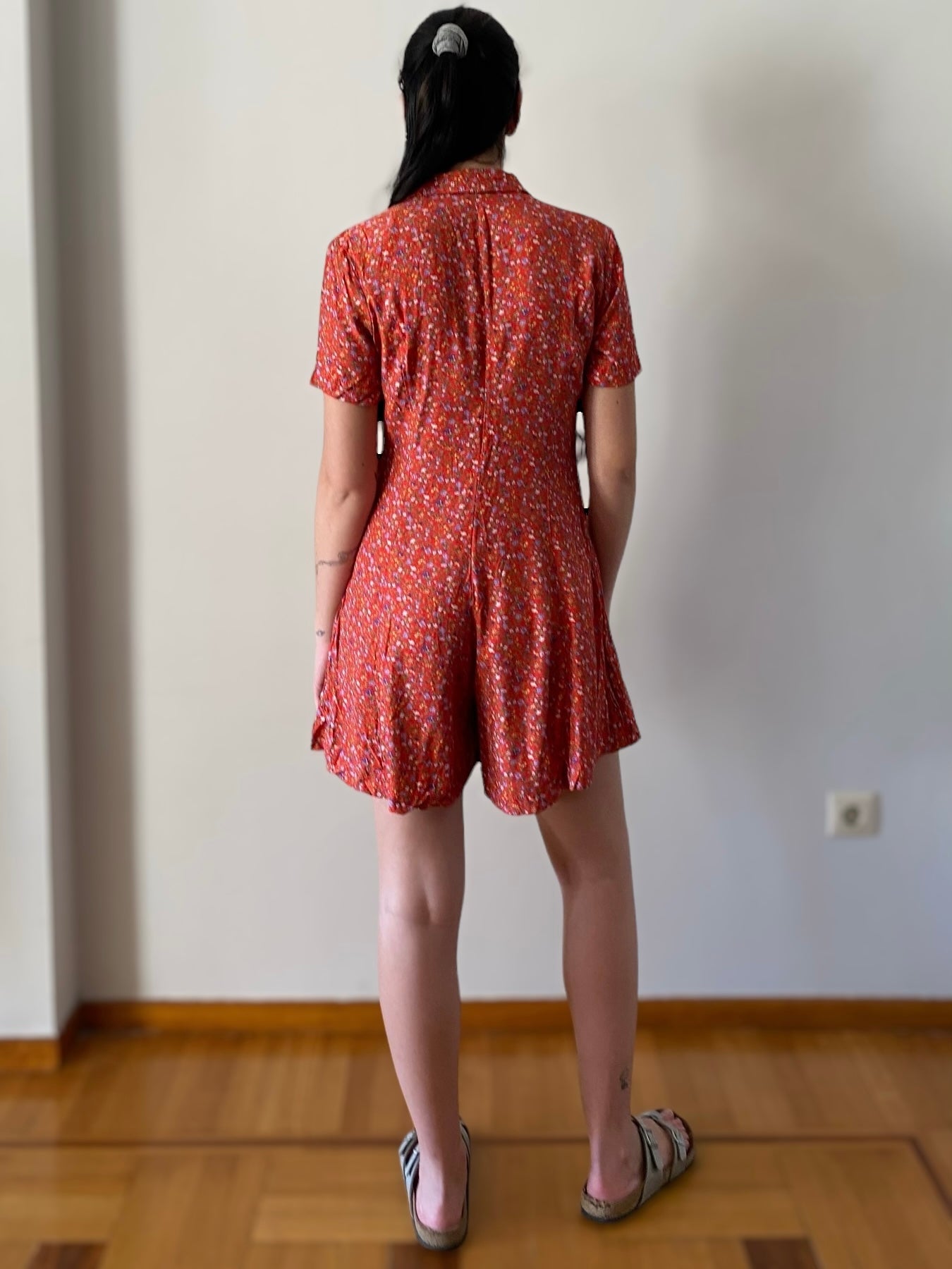 Red floral overall- dress style