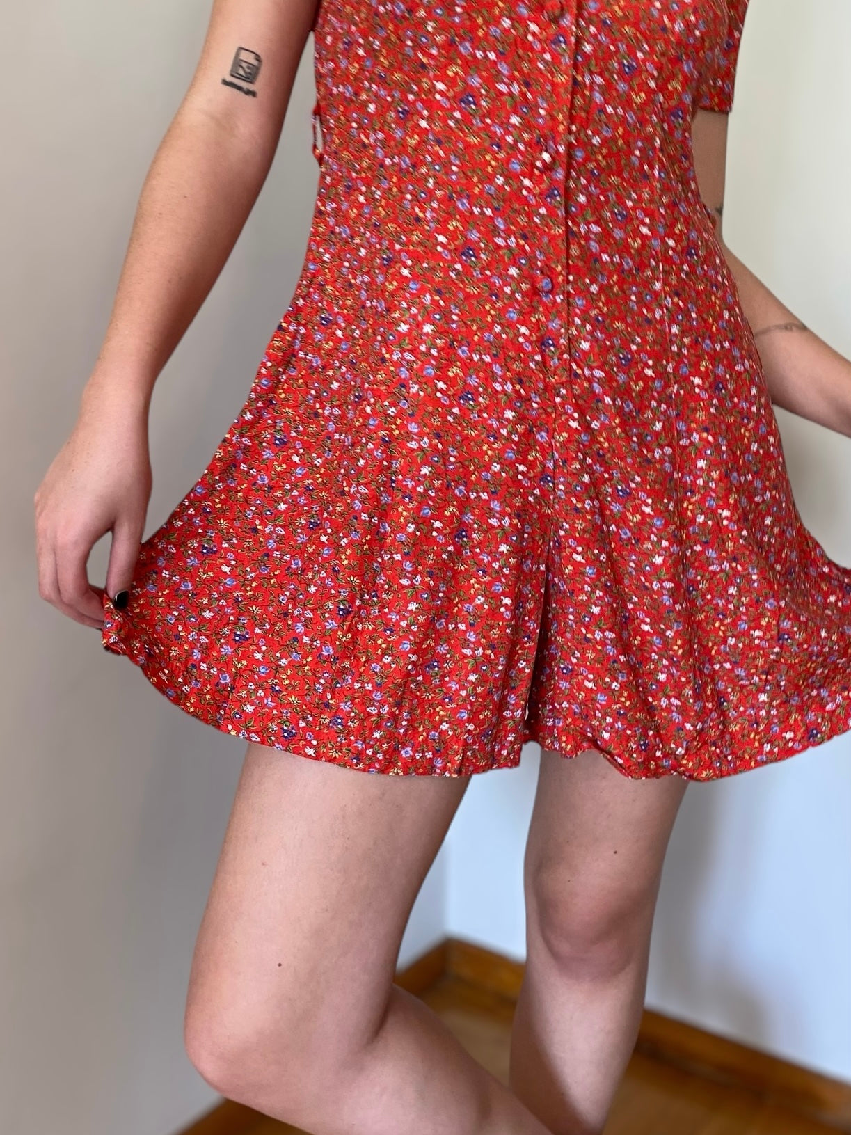 Red floral overall- dress style