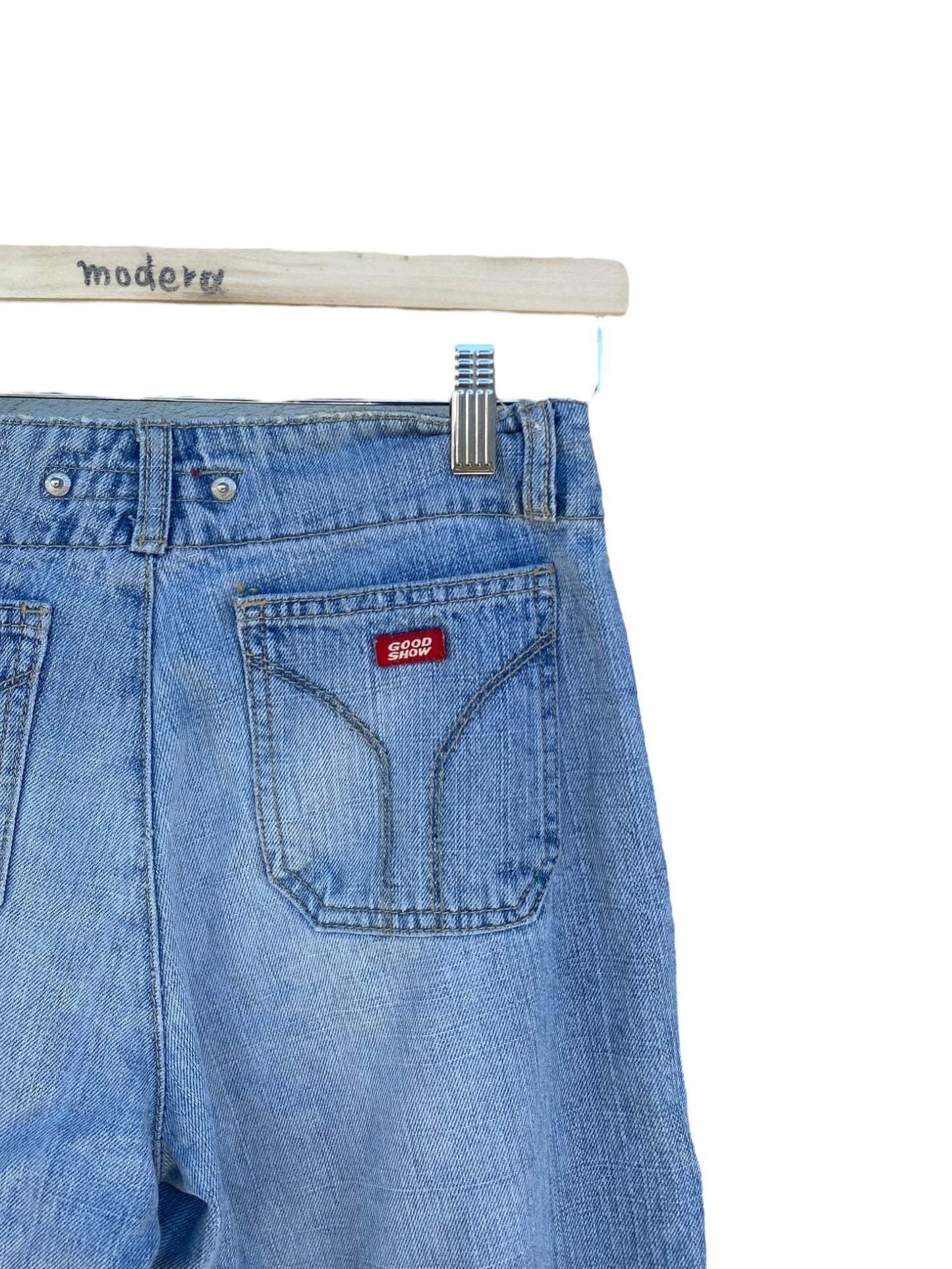 Y2K “good show” flare low waisted jeans (xs)