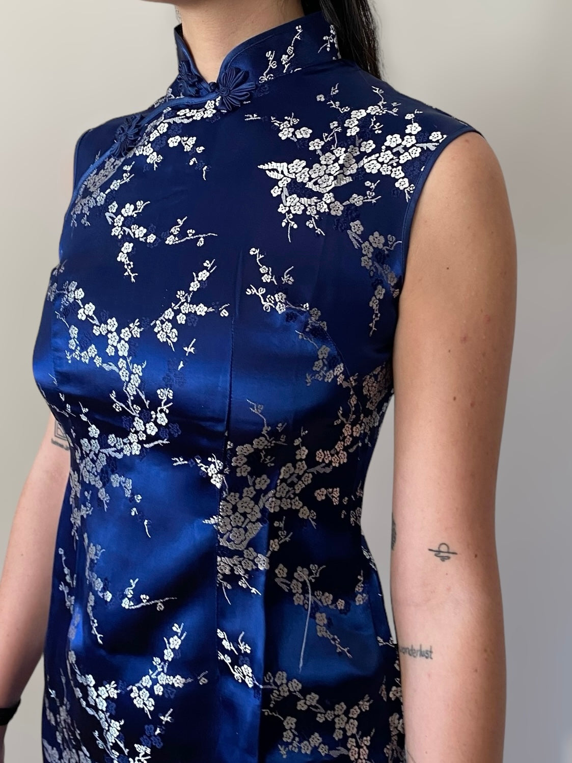 Dark blue Qipao silk long dress