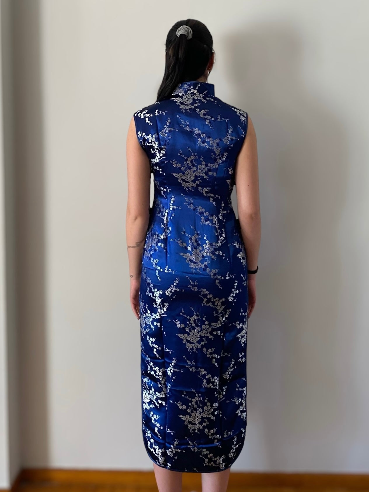 Dark blue Qipao silk long dress