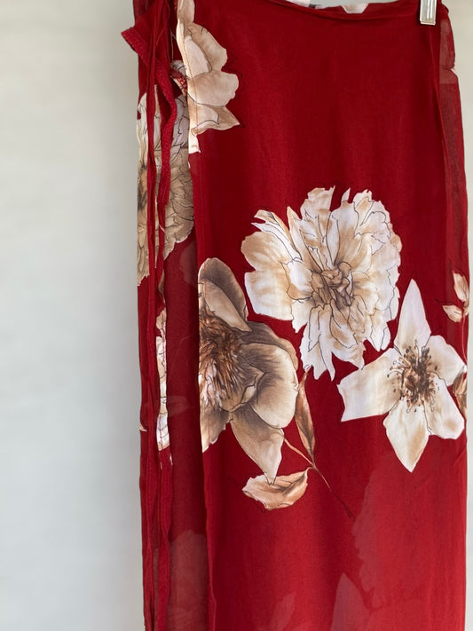 Burgundy floral wrap skirt