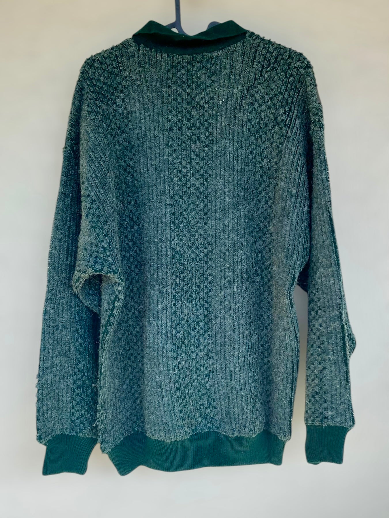 Green alpaca vintage sweater with leatherette details