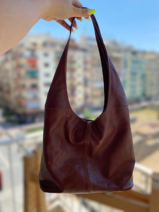 Vintage soft chocolate leather shoulder bag