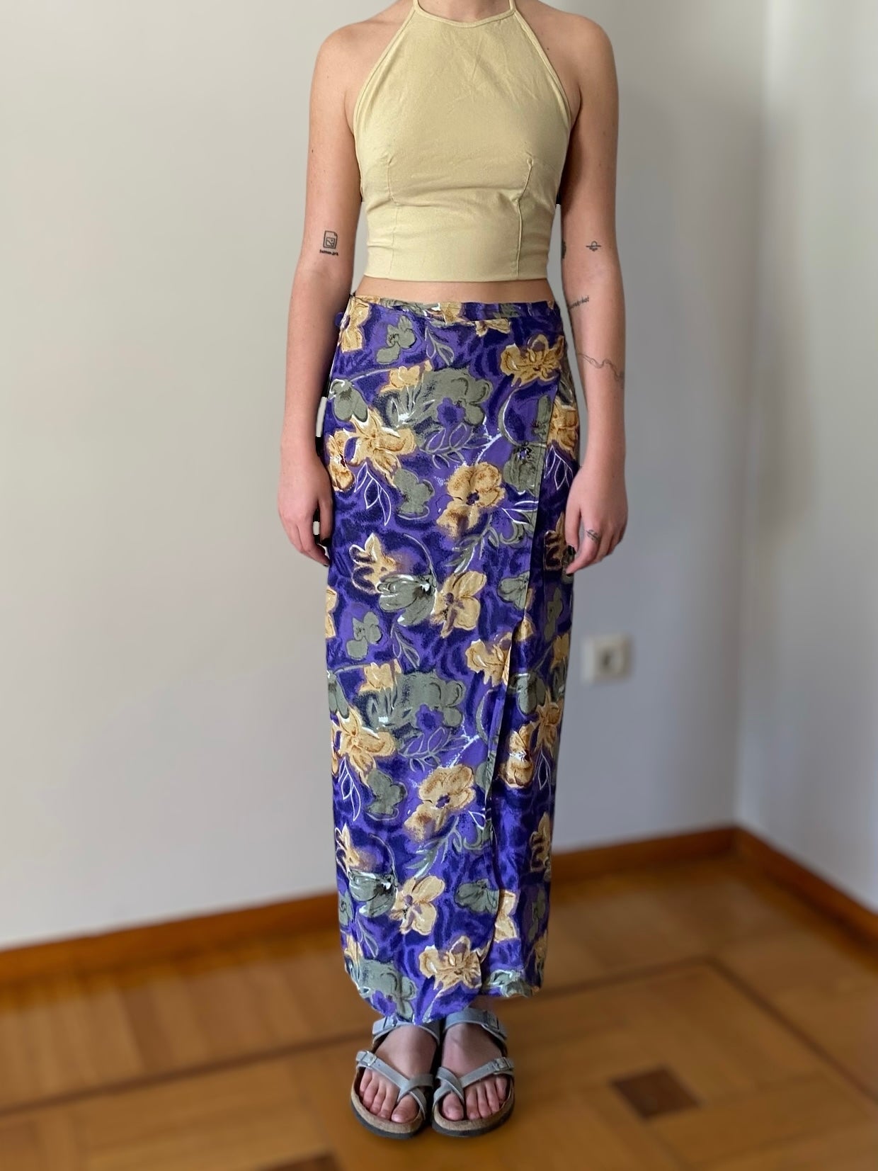 Vintage purple floral wrapped skirt